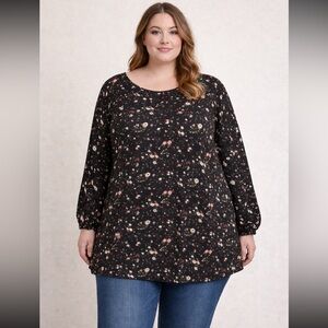 Rue21 Plus Size Floral Dress Black Long Sleeve Flowy Casual - Size 1X
